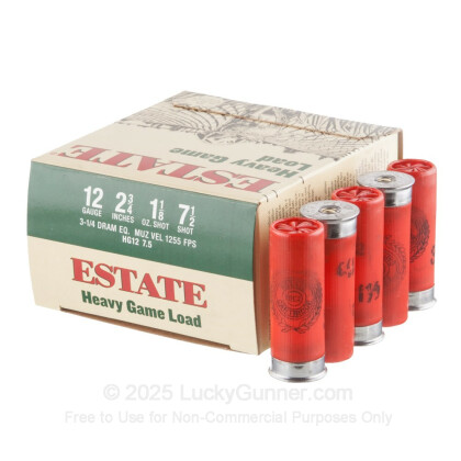 Large image of Cheap 12 Gauge Ammo For Sale - 2 3/4" 1 1/8 oz. #7.5 Shot Ammunition in Stock by Estate Cartridge - 25 Rounds