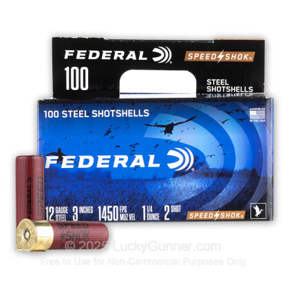 Large image of Bulk 12 Gauge Ammo For Sale - 3” 1-1/4oz. #2 Steel Shot Ammunition in Stock by Federal Speed-Shok - 100 Rounds