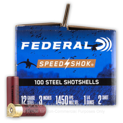 Large image of Bulk 12 Gauge Ammo For Sale - 3” 1-1/4oz. #2 Steel Shot Ammunition in Stock by Federal Speed-Shok - 100 Rounds