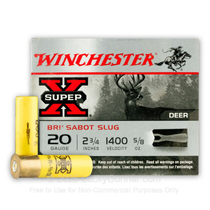 Large image of Premium 20 Gauge Ammo For Sale - 2-3/4" 5/8 oz. Sabot Slug Ammunition in Stock by Winchester Super-X - 5 Rounds
