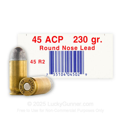 Large image of Cheap 45 ACP Ammo - Ultrmax 230 gr Lead Round Nose - 50 Rounds
