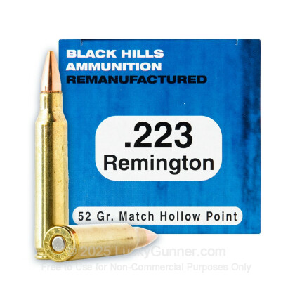 Large image of Cheap 223 Rem Ammo For Sale - 52 Grain HP Remanufactured Ammunition in Stock by Black Hills - 50 Rounds