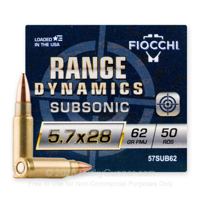 Large image of Cheap 5.7x28mm Subsonic Ammo For Sale - 62 Grain FMJ Ammo in Stock by Fiocchi - 50 Rounds
