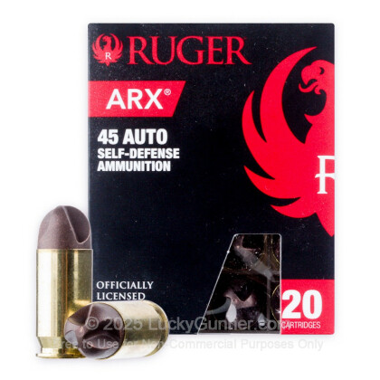 Large image of Premium 45 ACP Ammo For Sale - 118 Grain Ruger ARX Ammunition in Stock by PolyCase - 20 Rounds