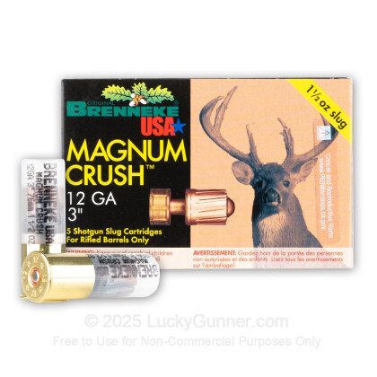 Large image of Premium 12 Gauge Ammo For Sale - 3” 1-1/2oz. Rifled Slug Ammunition in Stock by Brenneke Magnum Crush - 5 Rounds