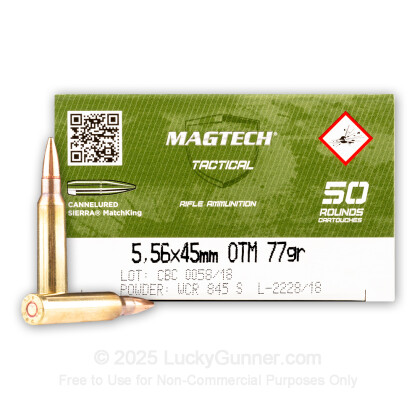Large image of Premium 5.56x45 Ammo For Sale - 77 Grain HPBT Cannelured MatchKing Ammunition in Stock by Magtech - 50 Rounds