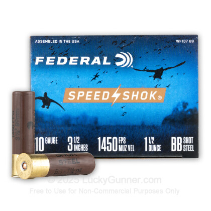 Large image of Cheap 10 Gauge Ammo For Sale - 3-1/2” 1-1/2oz. BB Steel Shot Ammunition in Stock by Federal Speed-Shok - 25 Rounds