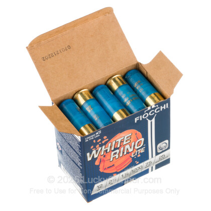 Large image of Cheap 12 Gauge Ammo For Sale - 2-3/4” 1-1/8oz. #7.5 Shot Ammunition in Stock by Fiocchi White Rino Lite - 25 Rounds