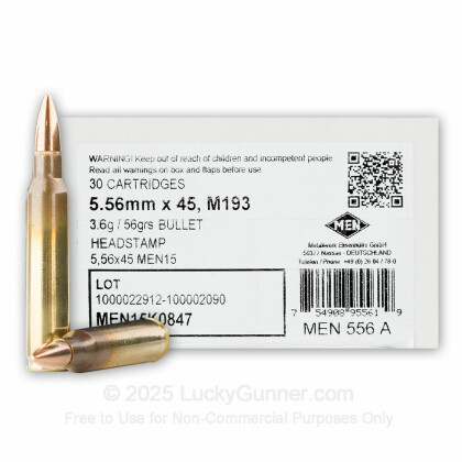 Large image of Bulk 5.56x45mm Ammo For Sale - 56 Grain FMJ Ammunition in Stock by MEN - 510 Rounds