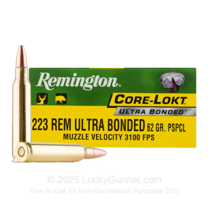 Large image of Premium 223 Rem Ammo For Sale - 62 Grain PSP Ammunition in Stock by Remington Core-Lokt Ultra Bonded - 20 Rounds