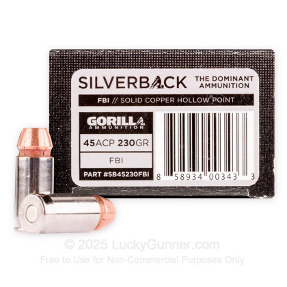 Large image of Premium 45 ACP Ammo For Sale - 230 Grain SCHP Ammunition in Stock by Gorilla Silverback - 20 Rounds