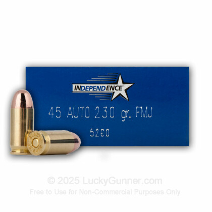 Large image of 45 Auto Ammo For Sale - 230 gr FMJ .45 ACP Ammunition In Stock by Independence - 50 Rounds
