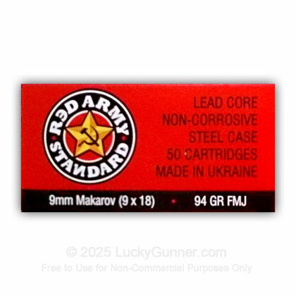 Large image of Cheap 9mm Makarov Ammo For Sale - 94 gr FMJ - Red Army Standard polymer coated 9mm Makarov Ammunition In Stock - 50 Rounds