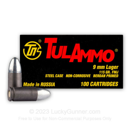 Large image of Cheap 9mm Ammo In Stock - 115 gr FMJ - 9mm Ammunition by Tula Cartridge Works For Sale - 100 Rounds