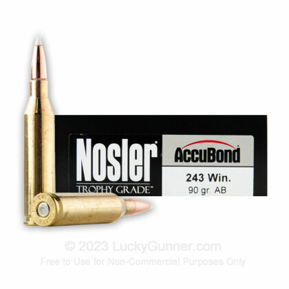 Large image of Nosler Trophy Grade 243 Winchester 90gr Accubond Ammo For Sale At Lucky Gunner - 20 Rounds