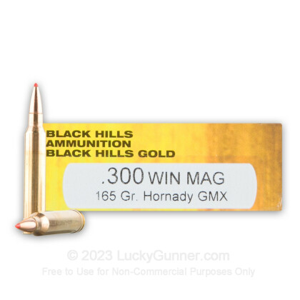 Large image of Premium 300 Winchester Magnum Ammo For Sale - 165 Grain Hornady GMX Ammunition in Stock by Black Hills Gold - 20 Rounds