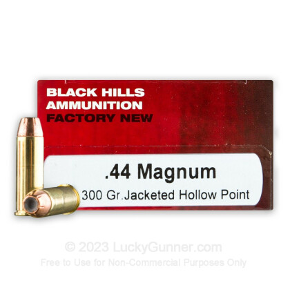 Large image of Premium 44 Mag Ammo For Sale - 300 Grain JHP Ammunition in Stock by Black Hills - 50 Rounds