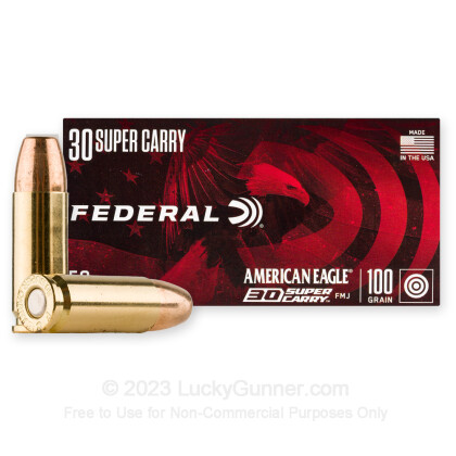Large image of Bulk 30 Super Carry Ammo For Sale - 100 Grain FMJ Ammunition in Stock by Federal American Eagle - 1000 Rounds