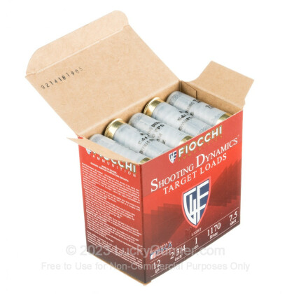 Large image of Cheap 12 Gauge Ammo For Sale - 2 3/4" 1 oz. #7.5 Shot Ammunition in Stock by Fiocchi Target Shooting Dynamics - 25 Rounds
