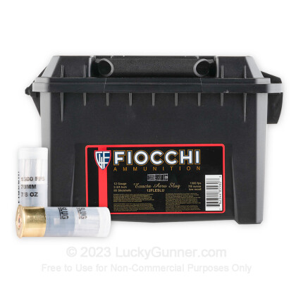 Large image of Bulk Reduced Recoil 12 ga Law Enforcement Rifled Slug Shells For Sale - Fiocchi Slugs Law Enforcement Ammo in Plano Ammo Can - 80 Rounds