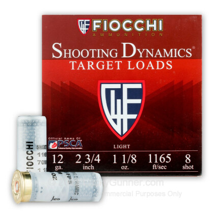 Large image of Cheap 12 Gauge Ammo For Sale - 2-3/4" 1-1/8" #8 Shot Ammunition in Stock by Fiocchi Shooting Dynamics - 25 Rounds