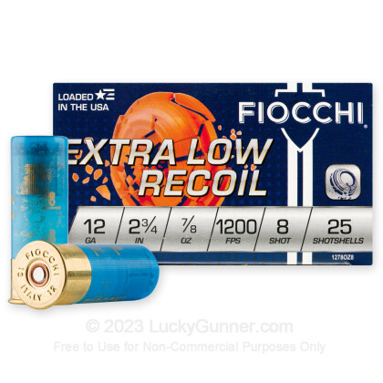 Large image of Bulk 12 ga Target Shells For Sale - 2-3/4" 7/8 oz Low Recoil #8 Target Shell Ammunition by Fiocchi - 250 Rounds 