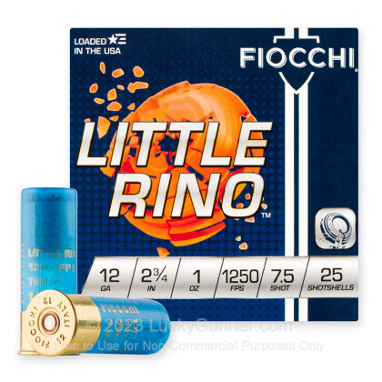 Large image of Cheap 12 Gauge Ammo For Sale - 2-3/4" 1 oz. #7-1/2 Shot Ammunition in Stock by Fiocchi Little Rino - 25 Rounds