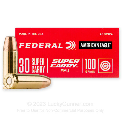 Large image of Cheap 30 Super Carry Ammo For Sale - 100 Grain FMJ Ammunition in Stock by Federal American Eagle - 50 Rounds