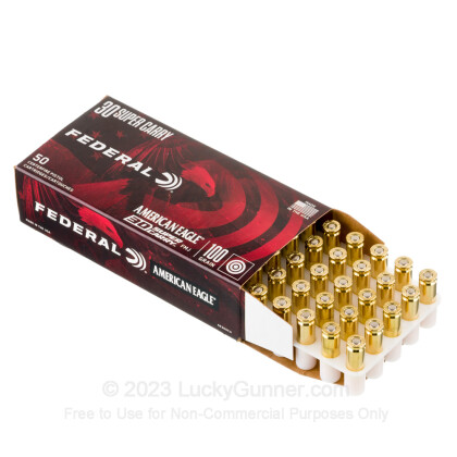 Large image of Cheap 30 Super Carry Ammo For Sale - 100 Grain FMJ Ammunition in Stock by Federal American Eagle - 50 Rounds