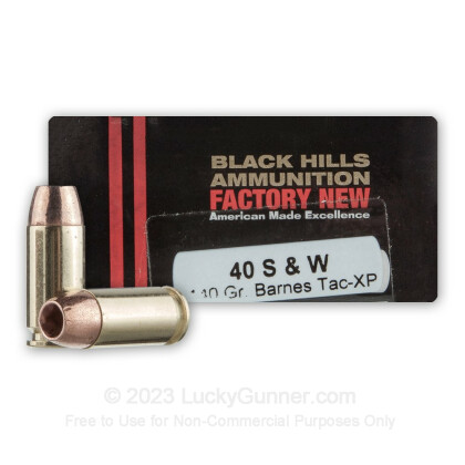Large image of Premium 40 S&W Ammo For Sale - 140 Grain TAC-XP Ammunition in Stock by Black Hills - 20 Rounds