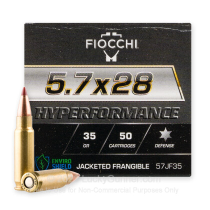 Large image of Premium 5.7x28mm Ammo For Sale - 35 Grain Jacketed Frangible Ammunition in Stock by Fiocchi - 50 Rounds