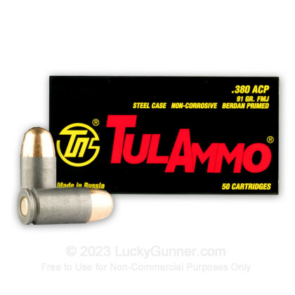Large image of 380 Auto Ammo In Stock - 91 gr FMJ - 380 Auto Ammunition by Tula Cartridge Works For Sale - 1000 Rounds
