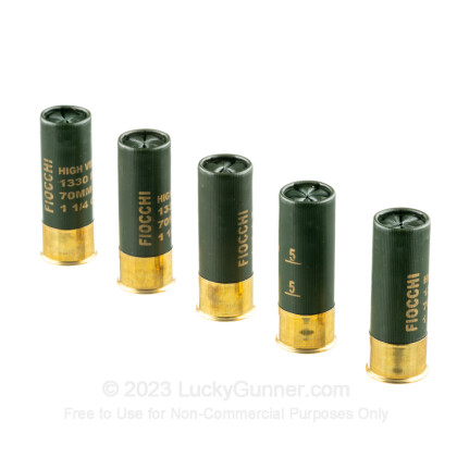 Large image of Cheap 12 Gauge Ammo For Sale - 2-3/4" 1-1/4 oz. HV #5 Shot Ammunition in Stock by Fiocchi - 25 Rounds