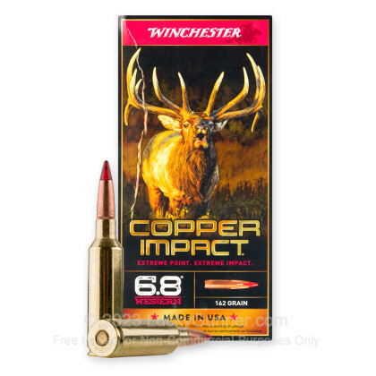 Large image of Premium 6.8 Western Ammo For Sale - 162 Grain Copper Extreme Point Ammunition in Stock by Winchester Copper Impact - 20 Rounds