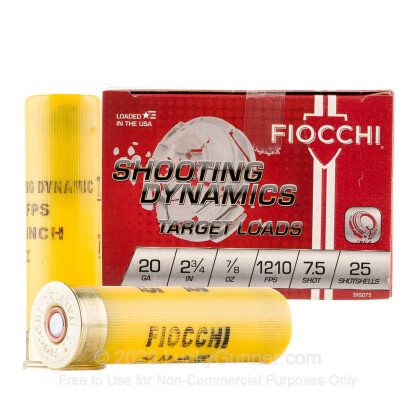Large image of Cheap 20 Gauge Ammo For Sale - 2-3/4" 7/8oz. #7.5 Shot Ammunition in Stock by Fiocchi - 25 Rounds