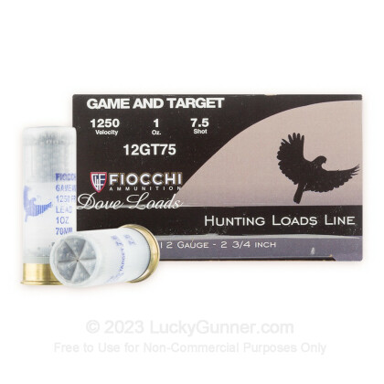 Large image of Cheap 12 Gauge Ammo For Sale - 2-3/4" 1 oz. #7-1/2 Shot Ammunition in Stock by Fiocchi Game and Target - 25 Rounds