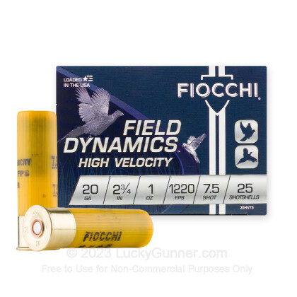 Large image of Cheap 20 Gauge Ammo For Sale - 2-3/4” 1oz. #7.5 Shot Ammunition in Stock by Fiocchi - 25 Rounds