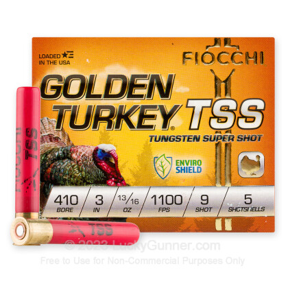 Large image of Premium 410 Bore Ammo For Sale - 3” 13/16oz. #9 Shot Ammunition in Stock by Fiocchi Golden Turkey TSS - 5 Rounds