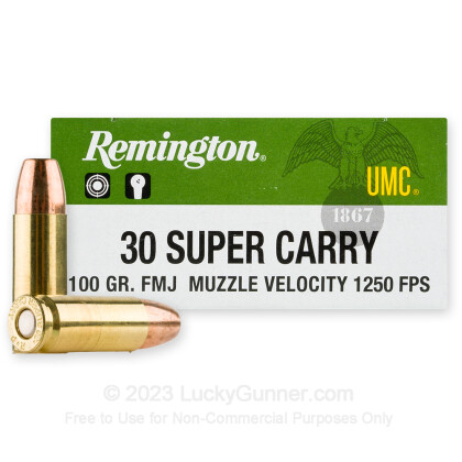Large image of Bulk 30 Super Carry Ammo For Sale - 100 Grain FMJ Ammunition in Stock by Remington UMC - 50 Rounds