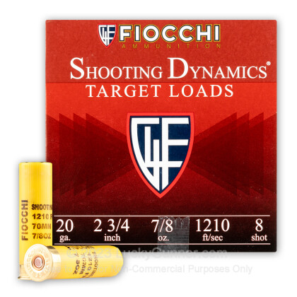Large image of Cheap 20 Gauge Ammo For Sale - 2-3/4" 7/8oz. #8 Shot Ammunition in Stock by Fiocchi - 25 Rounds