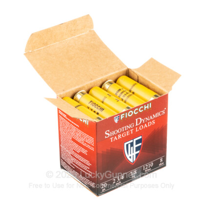 Large image of Cheap 20 Gauge Ammo For Sale - 2-3/4" 7/8oz. #8 Shot Ammunition in Stock by Fiocchi - 25 Rounds