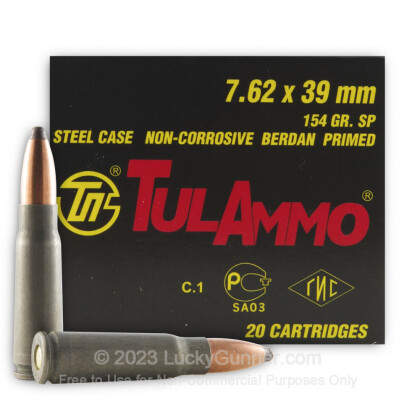 Large image of 7.62x39 Ammo In Stock - 154 gr SP - 7.62x39 Ammunition by Tula Cartridge Works For Sale - 20 Rounds