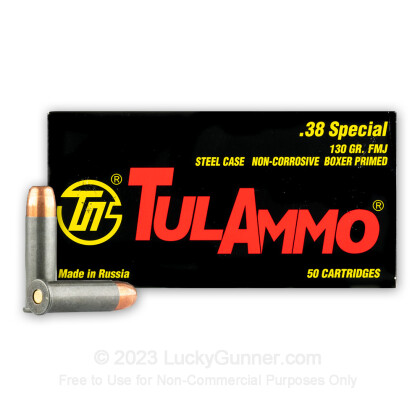 Large image of Cheap 38 Special Ammo For Sale - 130 Grain FMJ Ammunition in Stock by Tula Ammo - 50 Rounds