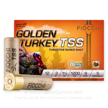 Large image of Premium 12 Gauge Ammo For Sale - 3” 1-5/8oz. #9 Shot Ammunition in Stock by Fiocchi Golden Turkey TSS - 5 Rounds