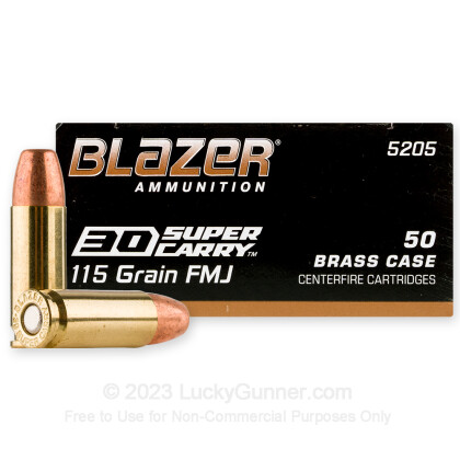 Large image of Bulk 30 Super Carry Ammo For Sale - 115 Grain FMJ Ammunition in Stock by Blazer Brass - 1000 Rounds
