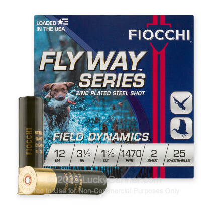 Large image of Premium 12 Gauge Ammo For Sale - 3-1/2” 1-3/8oz. #2 Steel Shot Ammunition in Stock by Fiocchi Flyway - 25 Rounds