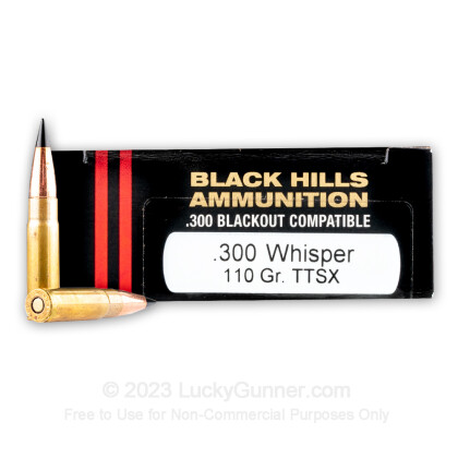 Large image of Premium 300 AAC Blackout Ammo For Sale - 110 Grain TTSX Ammunition in Stock by Black Hills - 20 Rounds