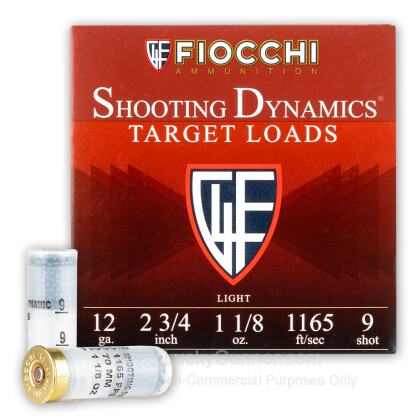 Large image of Cheap 12 Gauge Ammo For Sale - 2-3/4” 1-1/8oz. #9 Shot Ammunition in Stock by Fiocchi - 25 Rounds