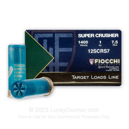 Large image of Bulk 12 Gauge Ammo For Sale - 2-3/4" 1 oz. #7-1/2 Shot Target Ammunition in Stock by Fiocchi SUPER CRUSHER - 250 Rounds