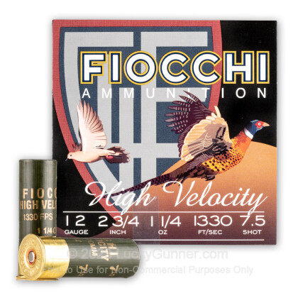 Large image of Bulk 12 Gauge Ammo For Sale - 2-3/4” 1-1/4oz. #7.5 Shot Ammunition in Stock by Fiocchi High Velocity - 250 Rounds